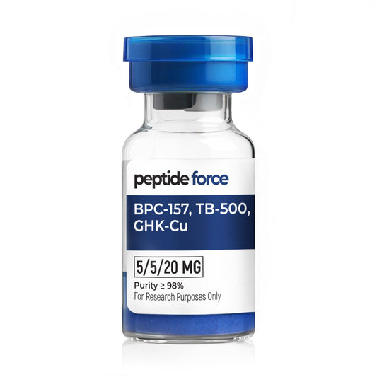 BPC-157 (5mg) + TB-500 (5mg) + GHK-Cu (20mg) – λυοφιλοποιημένο πεπτίδιο, φιαλίδιο για ερευνητικούς σκοπούς