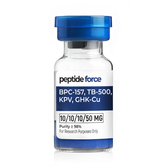 BPC-157 (10mg) + TB-500 (10mg) + KPV (10mg) + GHK-Cu (50mg) – λυοφιλοποιημένο πεπτίδιο, φιαλίδιο για ερευνητικούς σκοπούς